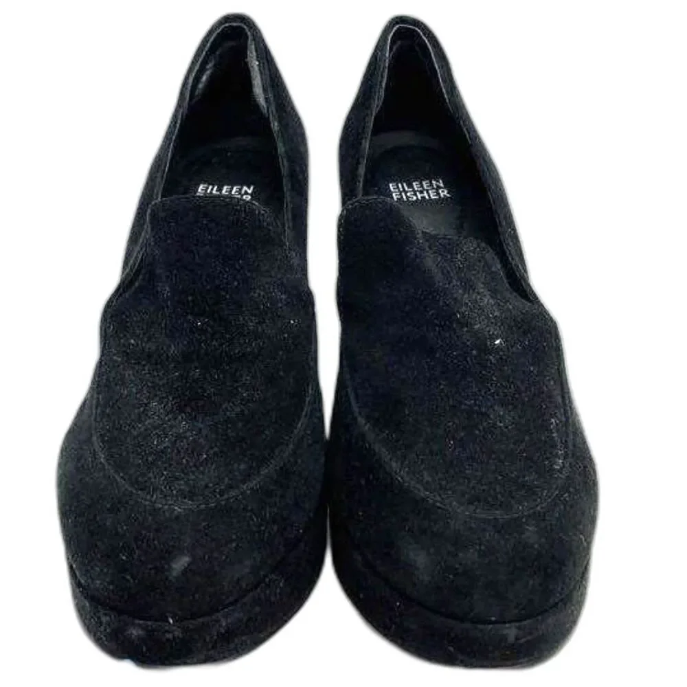 Eileen Fisher Becon Black Suede Platform Pumps - Size 7.5